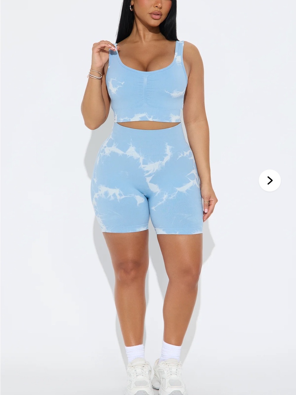 Sky Blue Tie-Dye Seamless Crop Tank & Biker Short Set - FASHIONNOVA NWT